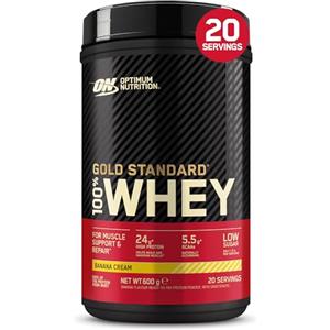 Optimum Nutrition Gold Standard 100% Whey Proteine in polvere per lo Sviluppo e il Recupero Muscolare con Glutammina e Aminoacidi BCAA Naturali, Gusto Crema di Banana, 20 Dosi, 600g