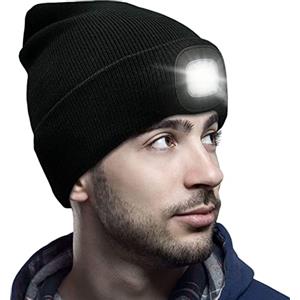 Cevikno Cappello Uomo Illuminato Berretto 4 LED, Cappello con Luce LED Cappello Uomo Donna Invernali Berretto Rimovibile Lavabile LED Beanie cap