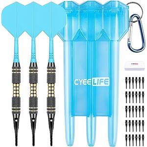 CyeeLife Freccette con Punta in plastica - Set di Freccette Professionali con Punta Morbida da 18 Grammi con Custodia per Il Trasporto e 30 Punte Extra per Freccette elettroniche (Blu)