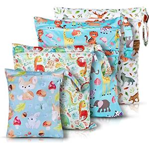 Vegena Wet Bag,Borse per il naso, 4 pezzi, sacchetti bagnati per pannolini, impermeabili, borsa per pannolini organizer, Animale., Tasca per il naso