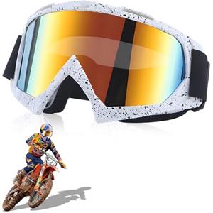 HPiano Occhiali Motocross, Occhiali da moto Dirt, Occhiali Da Motocross Mascherina, protezione UV antipolvere antivento, per mountain bike motocross, fuoristrada ATV, MX (White frame gold lenses)