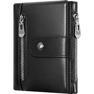 HNOOM Portafoglio Uomo Vera Pelle Blocco RFID Portafoglio Uomo Piccolo Bifold Portafoglio Uomo con Portamonete Cerniera con 14 Slot Schede, Confezione Regalo (Nero)