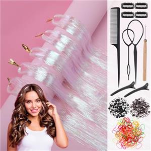 Huiguli Extension Capelli Hair Tinsel Fili Luccicanti Glitter Glitterate Tinsel Hair Kit Extension 120cm Tinsel dei Capelli Evidenziazione Diritta 1100 Fili # Bianco