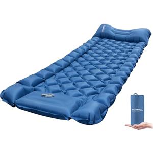 EULANT Materassino Campeggio Autogonfiabile,Impermeabile Materasso Singolo Gonfiabile con Cuscino per Tenda Brevi Viaggi Pesca Spiaggia Trekking Auto,Ultraleggero & con Built-in Pompa Piede,Blu Reale