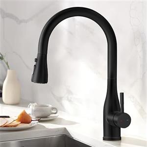 YUANNY Rubinetto Cucina Nero Miscelatore Cucina con Doccetta Estraibile, Rubinetti per Lavello Cucina 360° Girevole, a 3 Modalità, Risparmio Idrico, Calda e Fredda Regolabile, in Acciaio Inox 304
