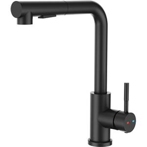 Yuanny Rubinetto da Cucina Nero Doccetta Estraibile, YUANNY Miscelatore Monocomando Cucina con Bocca Alta, Girevole 360° Rubinetto Cucina per Acqua Fredda e Calda, Miscelatore Lavello Cucina