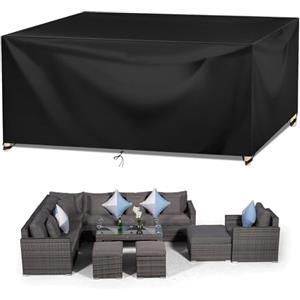 Wanocean Coperture per Mobili da Giardino, 420D Oxford Copertura Tavolo Sedie Esterno Telo Copri Tavoli da Terrazza Quadrato Impermeabile Anti-UV Antivento Copertura da Tavolo da Giardino 250x250x90cm