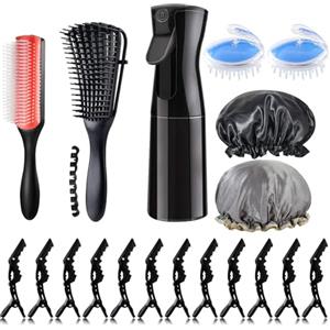 WhaleO Set per Capelli Ricci: Spazzola Styling, Massaggio Cuoio Capelluto, Spruzzino, Cuffia Doccia e Pinze - per Capelli Naturali, Ondulati, Bagnati e Asciutti