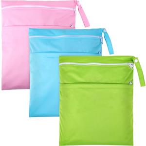 Huiguli 3 PCS Borsa per Pannolini, Wetbag Borsa per Pannolini Lavabili, Wetbag Pannolini con Zip Riutilizzabile Sacchetto del Pannolino Bambini Piscina Gym, Verde erba, Azzurro, Rosa