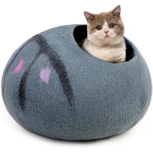 Woolygon Grotta per gatti in lana, taglia media, realizzata a mano in 100% lana merino ecologica, per gatti e gattini da interni (albero incantato)