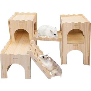Vegena Casetta Criceto, Casetta per Criceti Legno, Casetta Criceto Multistanza Grande Nascondiglio in Legno per Criceti, Casette per Criceti Accessori per la Gabbia per Topi Gerbilli, Porcellini d'India