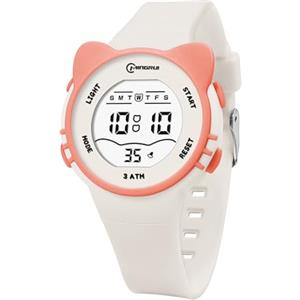 HMJIA Orologio Bambina con Motivo Gatto 3ATM Impermeabile con luce Cronometro Allarme Cinturino in Silicone per Orologio Digitale Bambina Orologio bambini da 3 a 12 Anni (Bianco)