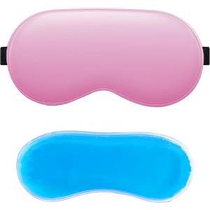 XIMKONTER Maschera occhi di raffreddamento con cuscinetti di raffreddamento, gel maschera di raffreddamento, maschera sonno con cinturino regolabile e tocco in seta per occhi asciutti, occhi rilassanti (Rosa)