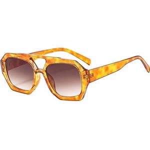 YAMEIZE 70s Retro Double Bridge Occhiali da Sole - da Pilota per Donna e Uomo - Occhiali da Sole Classici Hexagonal Quadrati da Guida