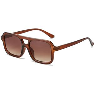YAMEIZE Occhiali da Sole Retrò 70s a Doppio Ponte - per Donna Uomo Stile Vintage Occhiali Quadrati Protezione UV400 Guida all'aperto