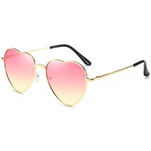 Dollger Occhiali da sole a forma di cuore Occhiali da sole da donna Occhiali da ragazza Accessori per travestimenti Occhiali da festa divertenti in oro rosa(Lenti sfumate rosa + montatura oro)