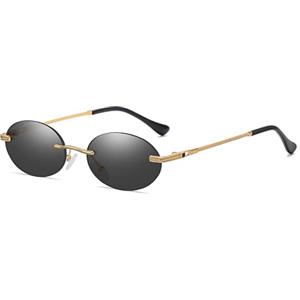 YAMEIZE Occhiali da Sole Retrò Ovali in Metallo - per Donne e Uomo Occhiali da Sole Vintage Senza Montatura Piccoli e Rotondi per la Guida all'aperto