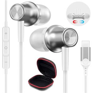 ASKUBSKU Cuffie USB C per Samsung A36 A56 A55 A35 5G Magnetico Stereo Auricolari Tipo C con Filo Cancellazione Rumore In Ear per iPhone 16e 15 Galaxy S24 FE S25 A54 A34 Pixel 9 8 OnePlus 13 Xiaomi Pad 7,Bianco
