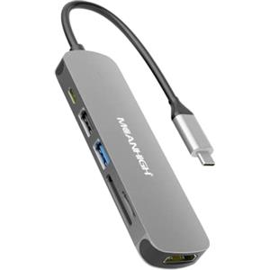 MEANHIGH Splitter da 6 in 1 Tipo C HDMI USB C Hub Dongle Multiporta 4K 30Hz Docking Station con SD/TF da 100 W per MacBook Air, MacBook Pro, XPS, Flash Drive, Mobile HDD
