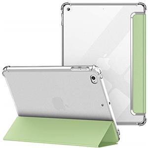 VAGHVEO Custodia per iPad 2018 2017 9.7 / iPad Air 1 2 Cover, Protettiva Flessibile Trasparente TPU Cover Posteriore, Supporto Smart Case Tre-Pieghe Leggera Antiurto Resistente Urti, Verde Chiaro