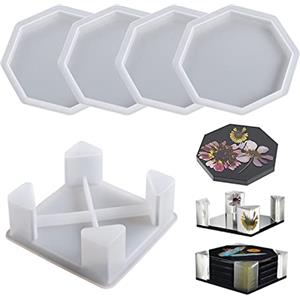 Bekecidi Stampi in resina per sottobicchieri 5 PCS - Stampo in silicone per sottobicchieri, stampi ottagonali per sottobicchieri Stampi Kit per tazze epossidiche, artigianato artistico fai da te
