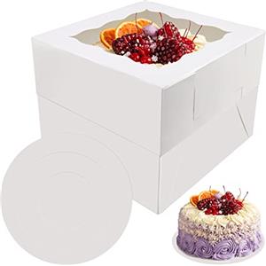 PHULWEL Scatola per torte con tagliere per torte, scatole per torte bianche, contenitori per torte usa e getta, 10 x 10 x 8 pollici (2 confezioni)