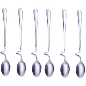 LEZED Cucchiaio da Caffè da Piegato Cucchiaio Miele e Marmellata in Acciaio Inossidabile Cucchiaio per Sciroppo Curvo Cucchiaio da Dessert da Latte Cucchiaio da Tè con Manico Lungo 6 pezzi
