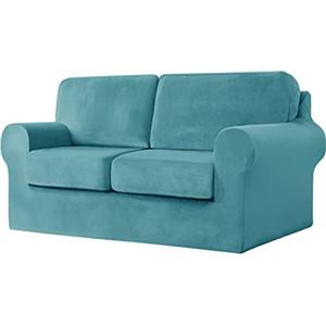 GEBIN Copridivano 2 Posti, Copridivano in Velluto con Fodera separata per Schienale e Federa per Cuscino, Copridivani in Morbido Peluche per Divano Fodere per Mobili Moda (Turchese,2 Posti | 5 Pezzi)