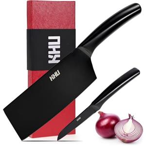 KHU 2 Pezzi Coltello Chef 6.9 pollici Mannaia Coltello Taglierino coltello da cucina set Coltello da taglio Spelucchino, cucina essenziale Confezione regalo per la famiglia e il ristorante