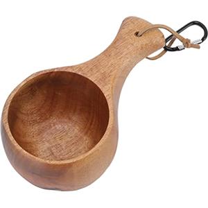 Natudeco Tazza di legno in stile nordico, tazza di legno di acacia Tazza da campeggio per escursionismo all'aperto Tazze da tè portatili con cordino per caffè espresso Tè latte