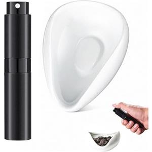 Qaestuan Tazza Dosatrice per Chicchi di Caffè, Tazza Dosatrice Caffè in Ceramica con Bottiglia Spray RDT, Vassoio Dosatore Caffè Grani e Spritz Ceramica per Tè, Regalo per Gli Amanti Caffè, Bianco