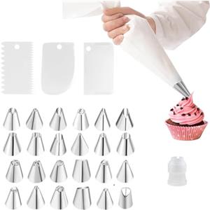 Youery 29 Pezzi Set di Sacchetti per Piping, 24 Ugelli per Tubazioni, sac a Poche Professionali, Bocchette Decorative Accessori per Decorazione Torte, Set sac à Poches per Ugelli e varietà