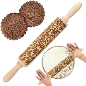 Homefantasy Goffratura Mattarello,Mattarello 3D Rolling,Goffratura Rullo Mattarello,legno 3D Mattarello,Mattarello in Rilievo,Mattarello Decorativo per Biscotti,DIY Cottura,Pizza