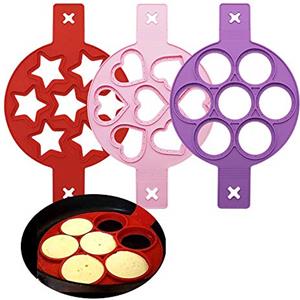 whatUneed Stampo in silicone per uova fritte, 3 pezzi, a forma di cuore, rotondo e stella, per risparmiare tempo di cottura, stampo isolato per biscotti, stencil da forno per uova fai da te, cupcake,