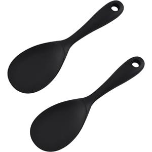 HXHWKEN 2 Pezzi Cucchiaio di Riso in Silicone Cucchiai da Riso Antiaderente Cucchiaio da Cucina Versatile per Purè di Patate Mescolare, Nero
