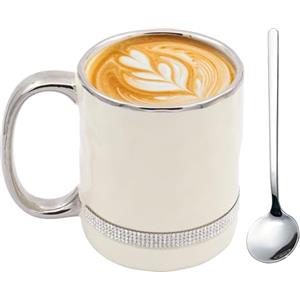 XIMKONTER 400ml tazza di caffè in ceramica, tazza cappuccino set con cucchiaio e maniglia, tazza di ceramica fatta a mano extra spessa parete moderna tazza di caffè tè set lavastoviglie sicuro, regalo per l'uff