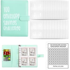 SRJQXH Agenda del Risparmio A5 con Clip per Penna, 100 Buste per Risparmiare Denaro, Libro del Risparmio Verde, Scomparto Incorporato, Impermeabile Risparmio Soldi per Coppie Ufficio Famiglia