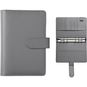 Helweet Raccoglitore ad 6 Anelli, Raccoglitore Notebook A6, A6 Binder, Porta Documenti in Pelle PU, Può Essere Utilizzata Come Copertina di Quaderni da Ufficio, Diari di Viaggio e Promemoria, Grigio