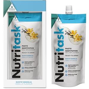 PromoPharma Nutritask - Pasto Sostitutivo Proteico Pronto da Bere - Gusto Vaniglia - Completo, Bilanciato e Ipocalorico - con Vitamine e Sali Minerali - Pouch da 220 g