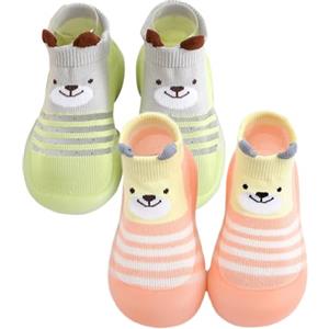 Sonwaha 2 Coppie Scarpe a Calzino Bambini con Antiscivolo Calzini da Pavimento per Bambini Suola in Gomma Scarpine Primi Passi Bambino Morbide con Grip per Bambini e Bambine