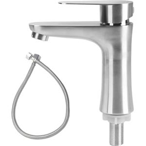 Minnhua Rubinetto Solo Acqua Fredda Acciaio Inossidabile, Rubinetto per Acqua Fredda con Tubo Flessibile, Miscelatore Lavabo Bagno, Rubinett Bagno Lavabo per Toilette, Cucina (Argento)