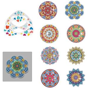 WakiHong 8 Pezzi Sottobicchiere Mandala Fai Da Te Sottobicchieri di Mandala Kit Sottobicchieri Diamantati con Supporto per Bevande Bicchieri Home Decor Bar