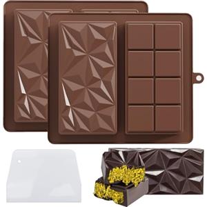 XIMKONTER 2 Pezzi Stampo per Cioccolato, Stampo per Cioccolato in Silicone Profondo, Stampo Cioccolato Dubai, per Caramelle, Cioccolatini fai da te, Barrette Energetiche Con 1 raschietto