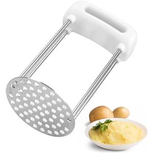 VirtuGro Schiacciapatate Acciaio Inox Schiacciapatate Professionale Schiacciapatate Manuale Lavabile in Lavastoviglie Schiaccia Patate con Manico Anti-Scivolare per Frutta e Verdure Bianco