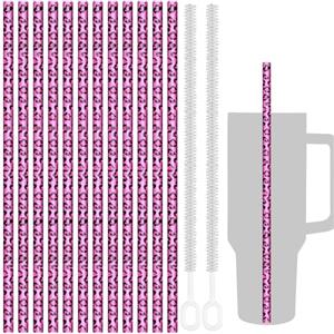 NiHome Confezione da 12 eleganti cannucce di ricambio in plastica con stampa leopardata per Stanley Tumbler, lunghezza 30,5 cm, compatibili con tazze da 1134 g e 850,5 g, resistente materiale PETG