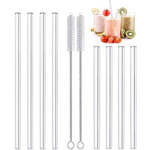 LessMo 4 Pezzi 15cm + 4 Pezzi 21,5cm Cannucce in Vetro Riutilizzabili - LFGB Certificate Cannucce in Vetro con 2 Spazzole per la Pulizia, Antideflagranti, Ecologiche, Senza BPA, per Cocktail