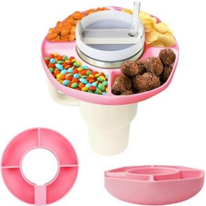 Silent-Qiaoyou 1 Pezzi Snack per Stanley per Accessori Tazza, Ciotola per Snack Stanley Cup, Contenitore per Snack a 4 Scomparti, per Cinema, Feste, Lavoro, Tempo Libero e per Gustare Diversi Snack (Rosa, 40oz)