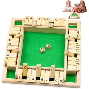 ZITUZY Shut The Box - Gioco da tavolo Woods, gioco da tavolo in legno, 4 giocatori, Shut The Box, gioco di dadi da 1 a 4 giocatori (verde)