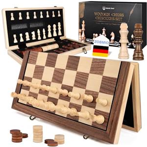 ZOBMIO Scacchiera in Legno, Scacchi 2 in 1, Portatile, Scacchiera Pieghevole, Scacchi Per Attività Familiari Di Festa, Scacchi Da Viaggio, Set Di Scacchi Per Bambini (39x39cm)