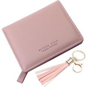 LHOEST Portafoglio da donna piccolo, in pelle, con ciondolo a nappa, con cerniera, con nappa, colore: rosa, Colore: rosa., 11.2cm x 9.2cm x 1.5cm, Moderno